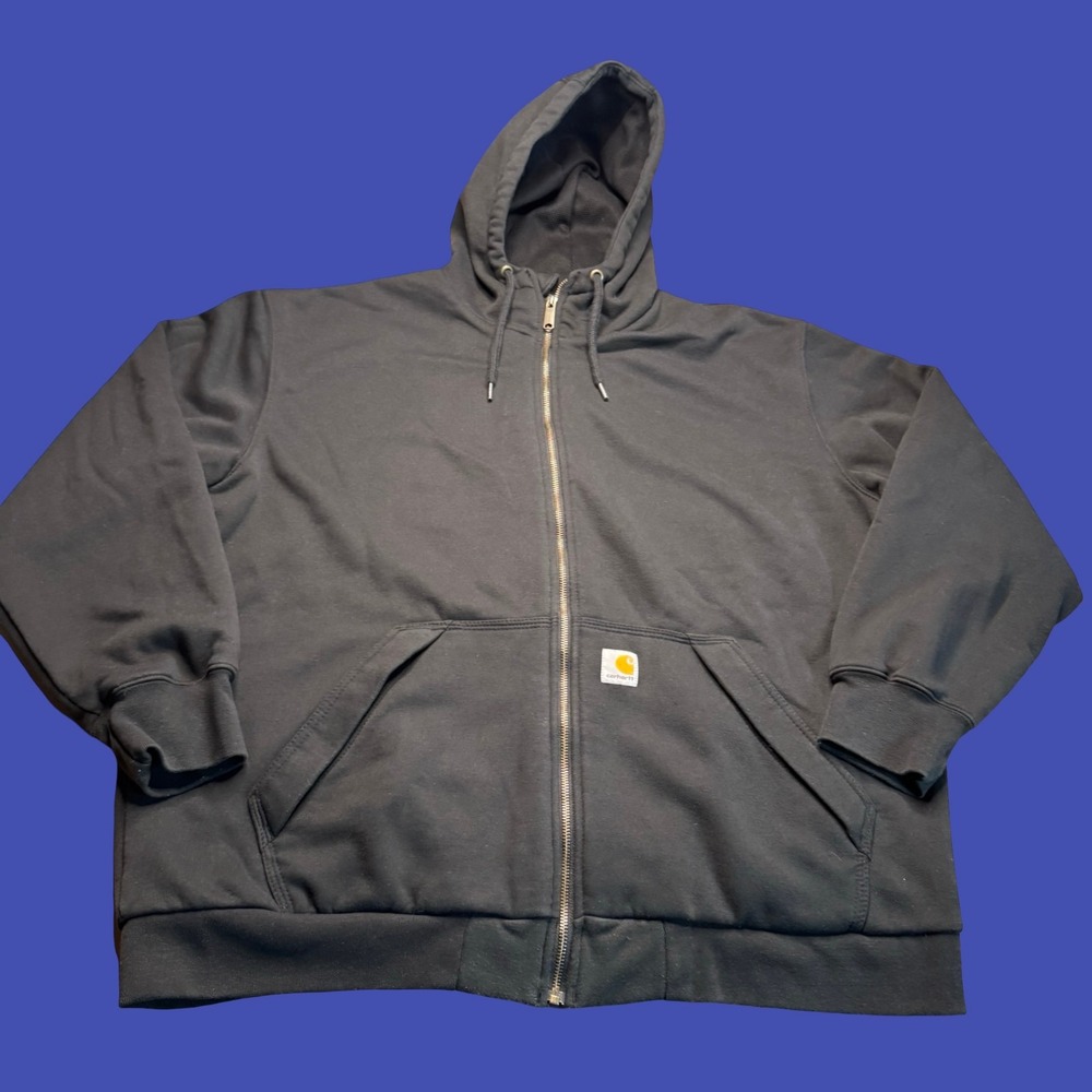 Carhartt Rain Defender Hoodie XL Black Full Zip Lined Workwear Outdoor Heavy